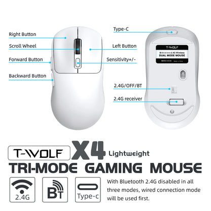 T-WOLF Tri-Mode Wireless RGB Gaming Mouse — 8,000 DPI