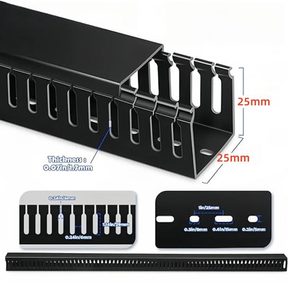 PVC Slotted Cable Raceway — Black, Multiple Sizes