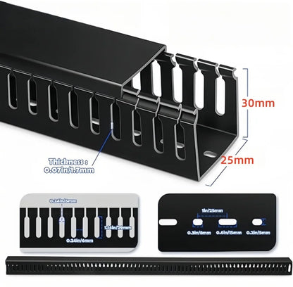 PVC Slotted Cable Raceway — Black, Multiple Sizes