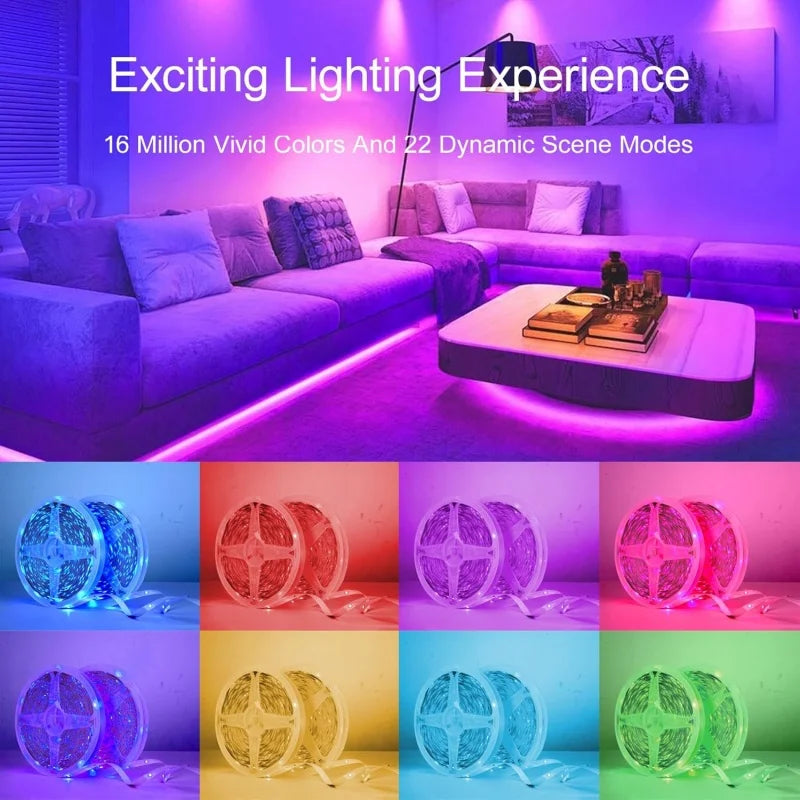 USB RGB LED Strip Lights — App & Remote Control, 2–20 m