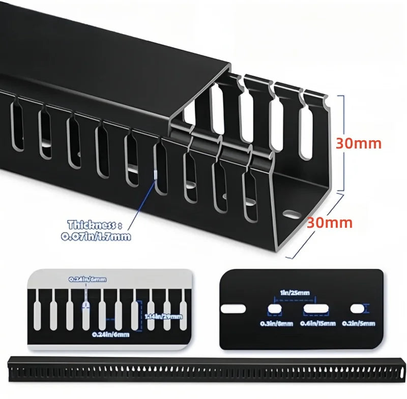 PVC Slotted Cable Raceway — Black, Multiple Sizes