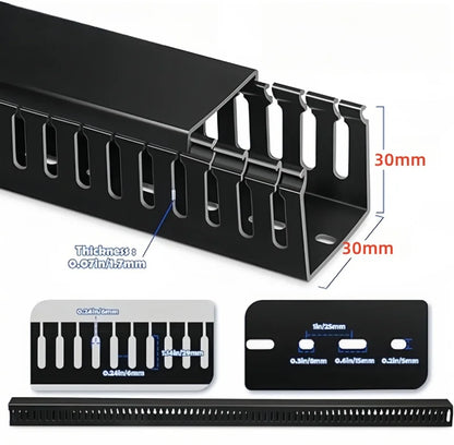 PVC Slotted Cable Raceway — Black, Multiple Sizes