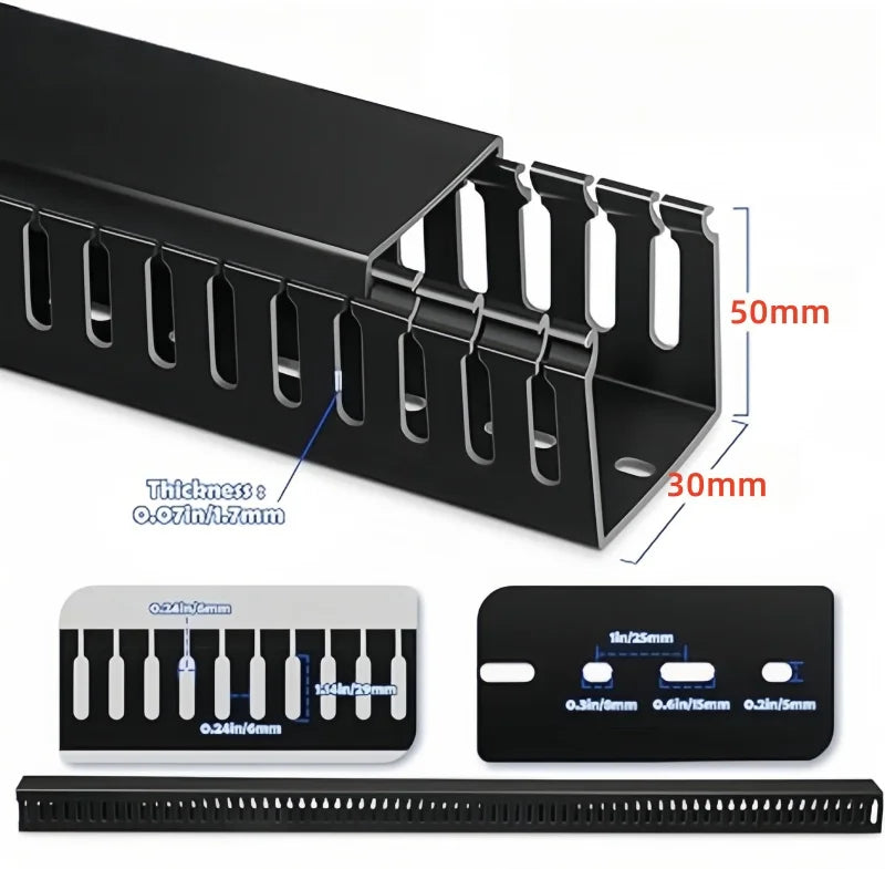 PVC Slotted Cable Raceway — Black, Multiple Sizes