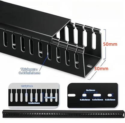 PVC Slotted Cable Raceway — Black, Multiple Sizes