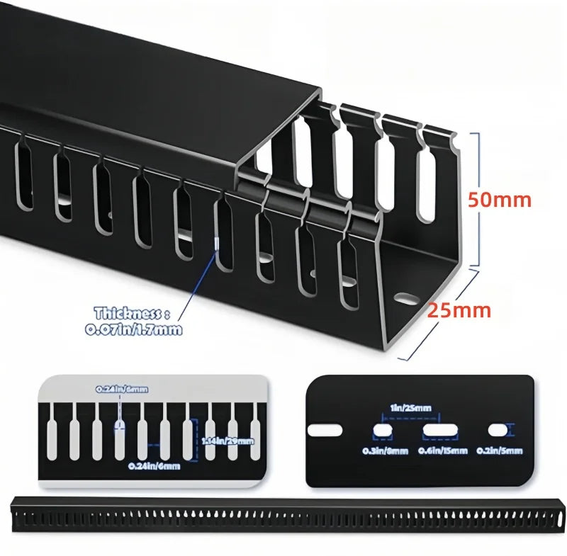 PVC Slotted Cable Raceway — Black, Multiple Sizes
